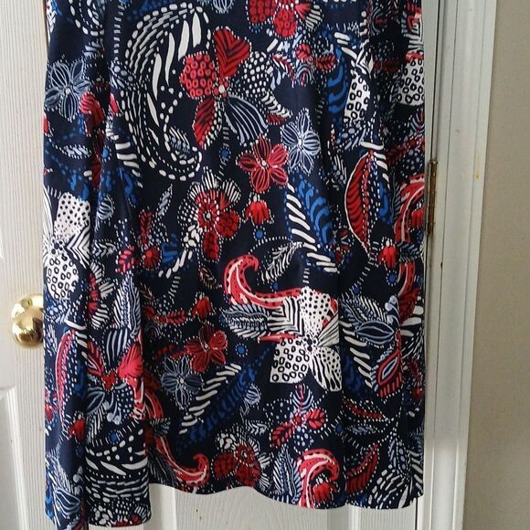 Kim Rogers blue red white floral print sleeveless midi dress Sz 1X NWOT - Picture 5 of 7